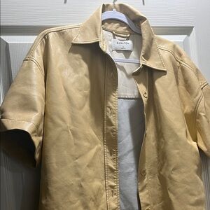 Babaton Cream Leather Shirt Jacket